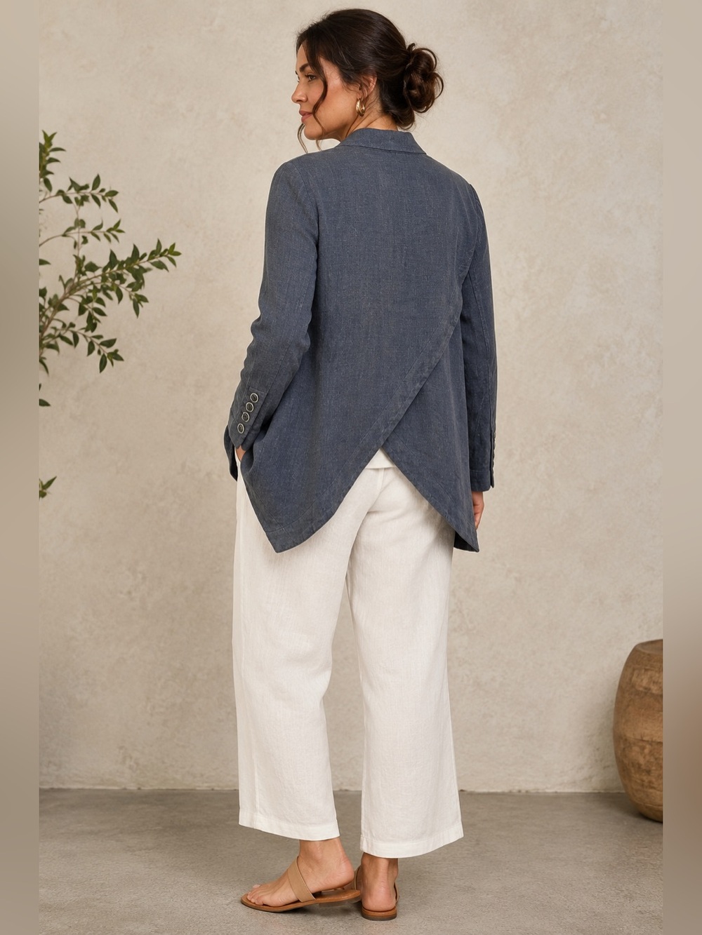 Anthropologie Slate Blue Draped Open Back Blazer Jacket NWT Size 14 Lagenlook